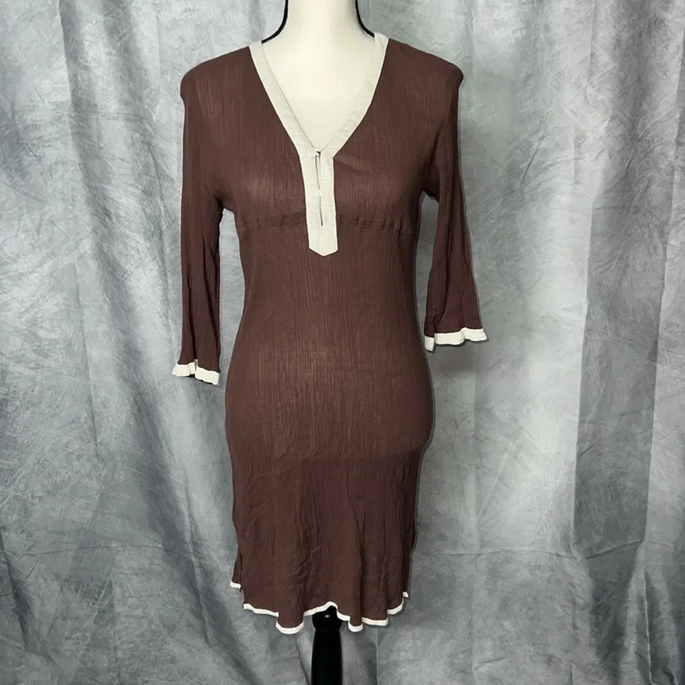 Athleta Brown and Cream 3/4 Sleeve Dress or Cover Up - size XS